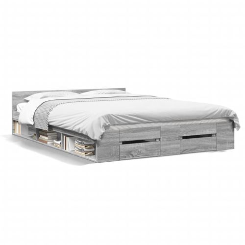 Vidaxl Cadre De Lit Avec Tiroirs Sans Matelas Sonoma Gris 150x200 Cm