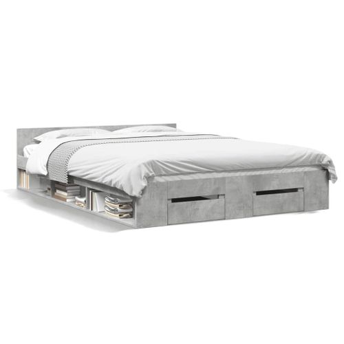 Vidaxl Cadre De Lit Avec Tiroirs Sans Matelas Gris Béton 150x200 Cm
