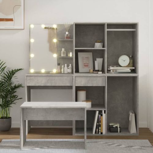 Vidaxl Ensemble De Coiffeuse Avec Led Gris Béton Bois D'ingénierie