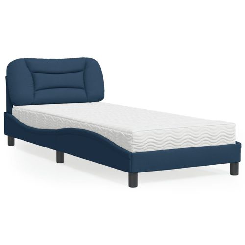 Vidaxl Lit Avec Matelas Bleu 90x190 Cm Tissu