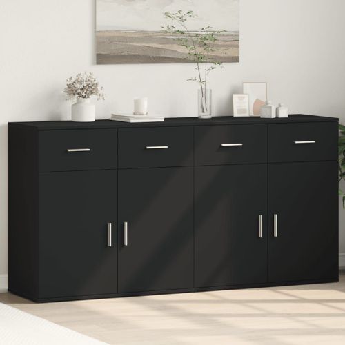 Vidaxl Buffets 2 Pcs Noir 79x38x80 Cm Bois D'ingénierie