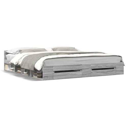 Vidaxl Cadre De Lit Avec Tiroirs Sans Matelas Sonoma Gris 200x200 Cm