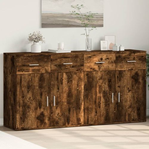Vidaxl Buffets 2 Pcs Chêne Fumé 79x38x80 Cm Bois D'ingénierie