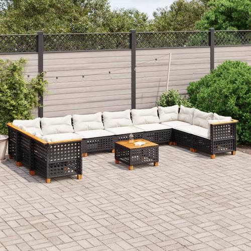 Vidaxl Salon De Jardin 11 Pcs Avec Coussins Noir Résine Tressée