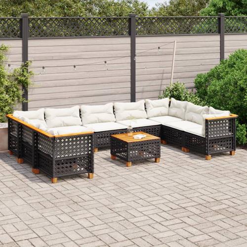 Vidaxl Salon De Jardin 10 Pcs Avec Coussins Noir Résine Tressée