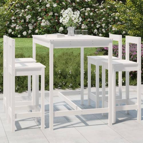 Vidaxl Ensemble De Bar De Jardin 5 Pcs Blanc Bois Massif De Pin