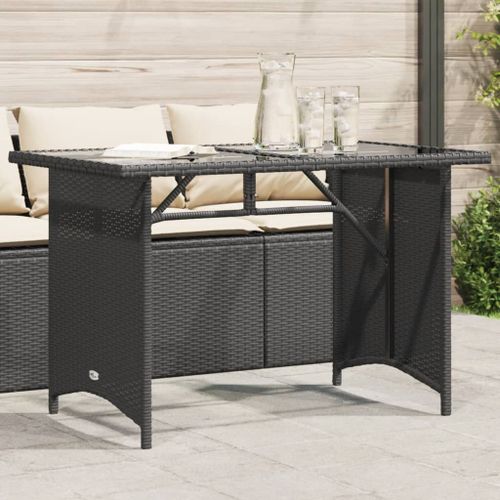 Vidaxl Table De Jardin Avec Dessus En Verre Noir 110x68x70 Poly Rotin