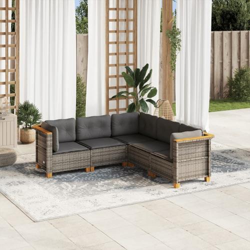 Vidaxl Salon De Jardin 5 Pcs Avec Coussins Gris Résine Tressée