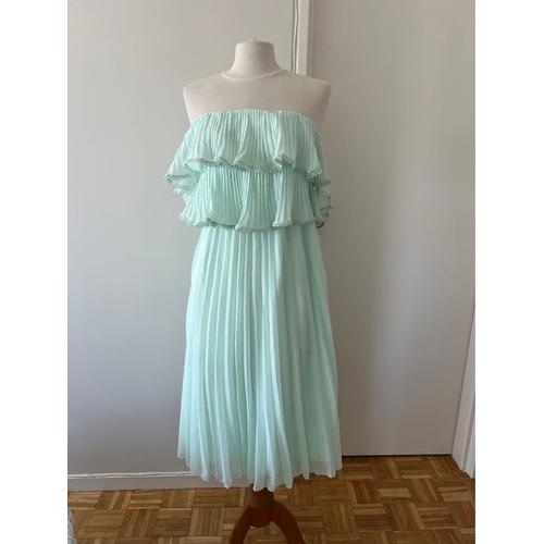 Robe Vert D'eau À Volant Et Broderie Asos Bustier Doublée / Water Green Dress With Ruffleand Lined Embroidery