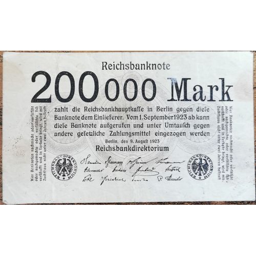 Billet Allemagne 200000 Mark 9 - 8 - 1923 / 200.000 Mark / Reichsbanknote