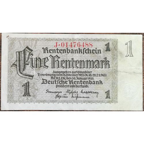 Billet Allemagne 1 Rentenmark 15 - 10 - 1923 / Rentenmarkscheine