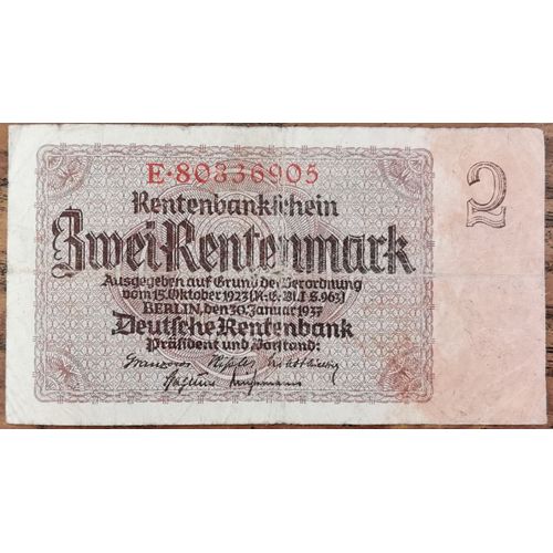 Billet Allemagne 2 Rentenmark 15 - 10 - 1923 / Rentenmarkscheine