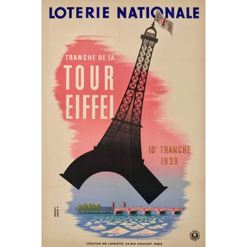 Affiche Loterie Nationale La Tour Eiffel 1939