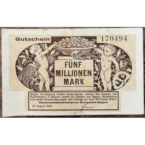 Billet Allemagne 50 Millions Mark 15 - 8 - 1923 / 50.000.000 Mark Fünf Millionen