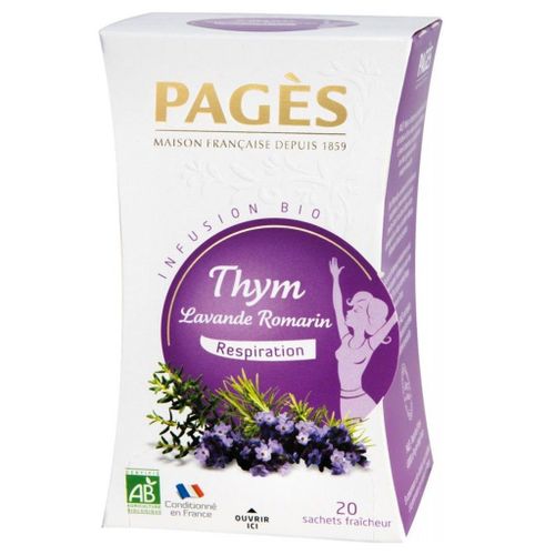 Pages Infusion Respiration Thym Lavande Romarin Bio 20 Sachets (Lot De 3)