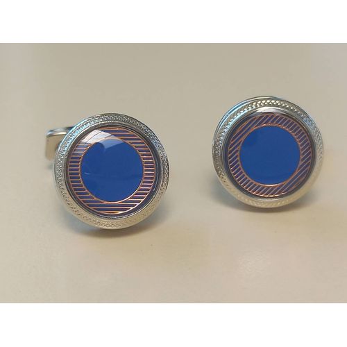 Boutons De Manchettes Disque Avec Motifs De Couleurs Argentée Bleu Et Cuivre Pour De L'élégance Et Du Style