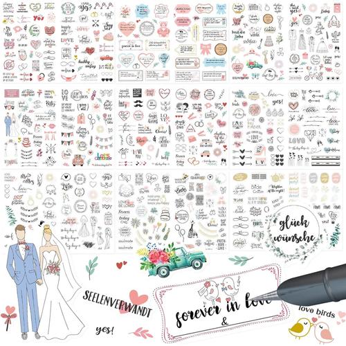 Autocollants De Planification De Mariage, 9 Feuilles D'autocollants De Scrapbooking De Mariage, Illustrations De Fiançailles Et Phrases Par Paquet Pour La Douche Nuptiale