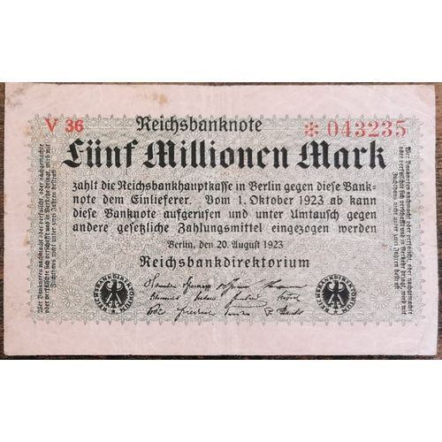 Billet Allemagne 5 Millions Mark 1 - 10 - 1923 / Reichsbanknote / 5.000.000 Mark
