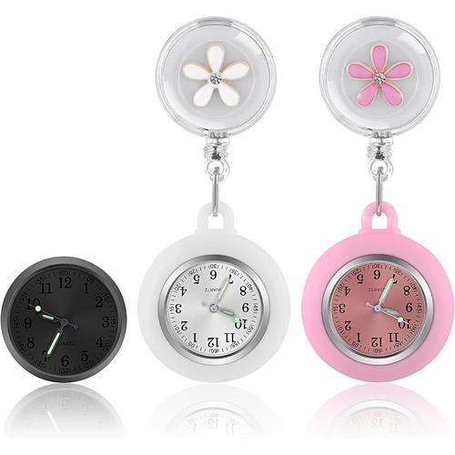 Lot De 2 Montres De Poche Pour Infirmière Avec Clip En Silicone Rétractable Et Lumineux Avec Motif Floral Mignon Pour Infirmières, Médecins, Étudiants