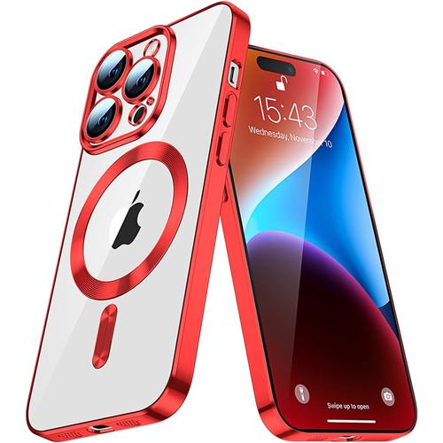 Iphone 14 Pro 6.1"" Transparente Coque, Etui Magnétique Compatible Avec Magsafe, Dos Anti Rayures Housse De Téléphone Antichoc Pare-Chocs Tpu Souple Pour Iphone 14 Pro. Red Yix