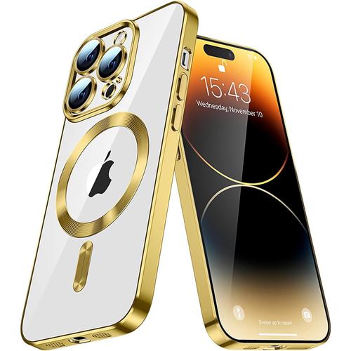 Magnétique Coque Pour Iphone 13 6.1"" Avec Magsafe, Couverture De Caméra Intégrée Etui Silicone Transparente Ultra Mince [Non Jaunissant] Housse Pour Iphone 13. Gold Yix