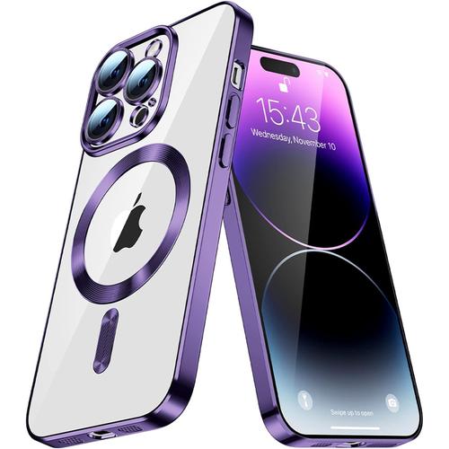 Magnétique Coque Pour Iphone 12 Pro Max Avec Magsafe, Couverture De Caméra Intégrée Etui Silicone Transparente Ultra Mince [Anti-Jaunissement] Housse Pour Iphone 12 Pro Max 6.7"". Purple Yix