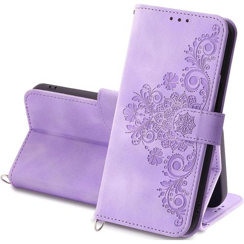 Coque Pour Xiaomi Redmi Note 12 Pro 5g / Xiaomi Poco X5 Pro 5g Etui Coque Portefeuille Cuir Avec Motif Fleur Porte Carte À Rabat Dragonne Clapet Housse Protection Flip Case Cover Étui-Violet