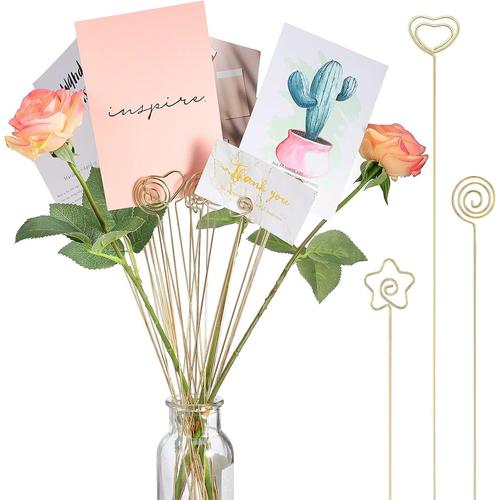 30 Pièces Pics Floraux en Fil de Métal Support de Porte-cartes en Fil 13 Pouces Clips de Porte-photo Numéro Nom de Table Porte-Mémo Note Menu pour Mariage Anniversaire Baby Shower