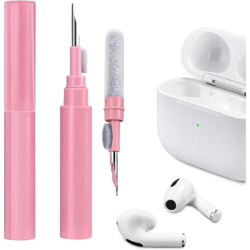 3 en 1 Kit de Nettoyage Multifonction, pour écouteurs pour Apple AirPods Pro/Pro 2 2022, AirPods 3/2/4, iPhone, Camera, Keyboard-Rosa