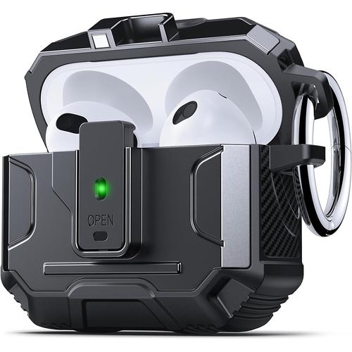 Armor Coque pour Airpods 3 - Protection Totale et Style Élégant Étui Robuste Anti-Chocs avec Clip de Verrouillage Sécurisé Compatible avec AirPods 3 génération Case, Noir