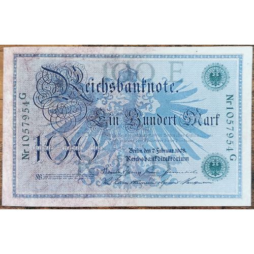 Billet Allemagne 100 Mark 7 - 2 - 1908 / Reichsbanknote / Vert
