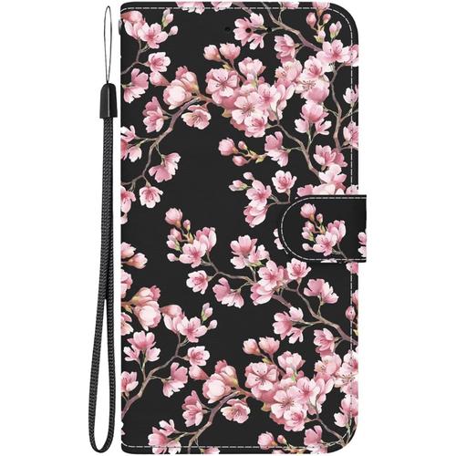 Tfnn Coque Flip Pour Xiaomi Redmi Note 9,Mignon Coloré Peint Fleur De Prunier Portefeuille Pu Cuir Fonction Stand Et Fentes De Carte Landyard Housse Etui