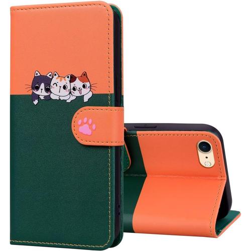 Tfnn Mignon Chat Chien Coque Pour Iphone 6 Plus/6s Plus,Housse Etui Cuir Pu Portefeuille Dessins Animés Ave Fonction Support Magnétique Béquille Porte Cartes Case