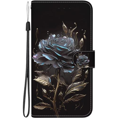 Tfnn Coque Flip Pour Iphone 6 Plus/6s Plus,Mignon Coloré Peint Noir Fleur Portefeuille Pu Cuir Fonction Stand Et Fentes De Carte Landyard Housse Etui