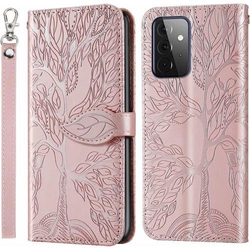 Nadoli Wallet Coque Pour Samsung Galaxy A52,Creative Magnétique Dragonne Portefeuille Étui Housse Porte Cartes Fonction De Support À Rabat Avec Feuilles Arbre Désign