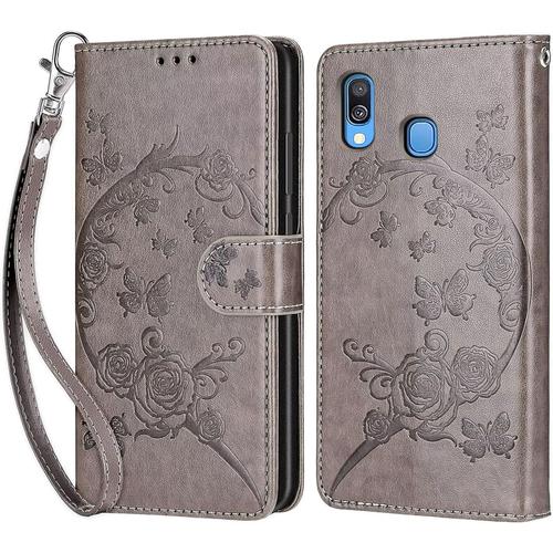 Tfnn Flip Coque Pour Samsung Galaxy A20e,Housse En Pu Cuir Stand Support Porte Cartes De Crédit Fermeture Magnétique Etui Portefeuille Fleur Papillon Étui