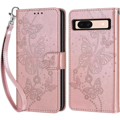 Tfnn Flip Coque Pour Google Pixel 8a,Housse En Pu Cuir Stand Support Porte Cartes De Crédit Fermeture Magnétique Etui Portefeuille Fleur Papillon Étui