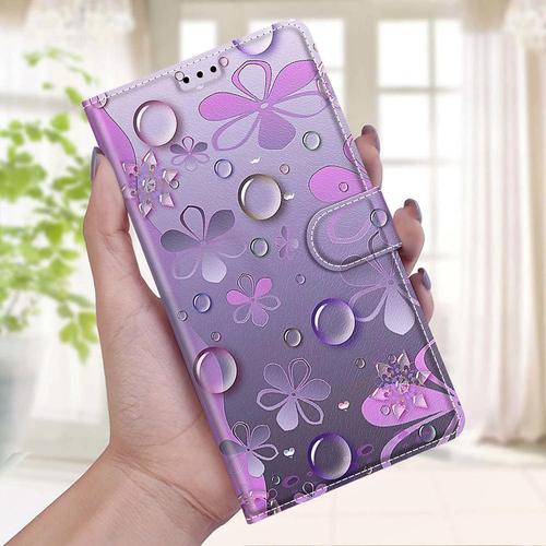 Nadoli Portefeuille Coque Pour Iphone 14,Coloré Peint [Violet Fleur] Magnétique Pu Cuir Anti-Rayures Tpu Fentes Pour Cartes Protection Housse Etui