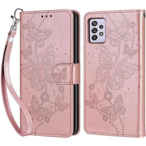 Tfnn Flip Coque Pour Samsung Galaxy A72 4g/5g,Housse En Pu Cuir Stand Support Porte Cartes De Crédit Fermeture Magnétique Etui Portefeuille Fleur Papillon Étui