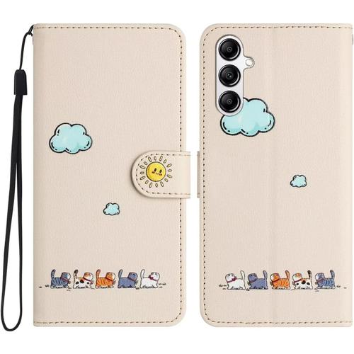 Tfnn Mignon Chat Nuage Coque Pour Samsung Galaxy A24 4g,Housse Etui Cuir Pu Portefeuille Dessins Animés Ave Fonction Support Magnétique Béquille Porte Cartes Case