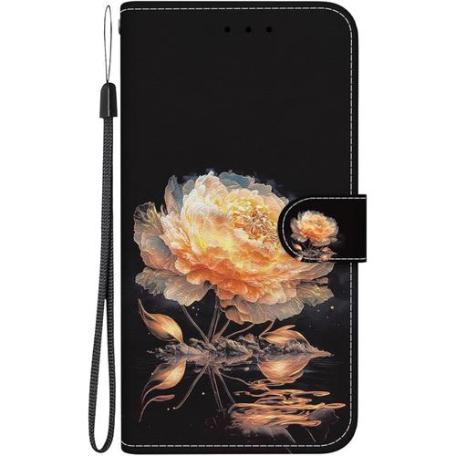 Tfnn Coque Flip Pour Xiaomi Redmi 9c,Mignon Coloré Peint Jaune Fleur Portefeuille Pu Cuir Fonction Stand Et Fentes De Carte Landyard Housse Etui