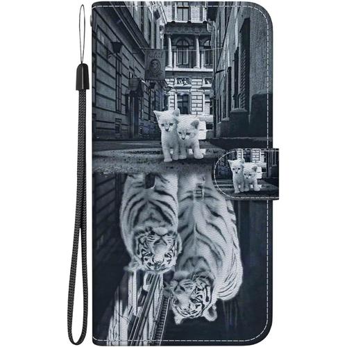 Nadoli Coque Flip Pour Xiaomi Redmi Note 9s,Mignon Coloré Peint Chat Et Tigre Portefeuille Pu Cuir Fonction Stand Et Fentes De Carte Landyard Housse Etui