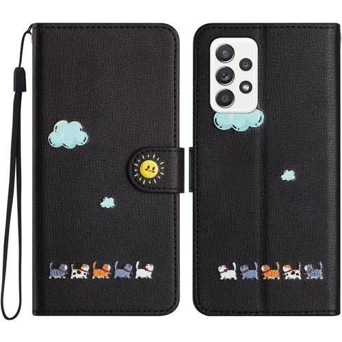 Tfnn Mignon Chat Nuage Coque Pour Samsung Galaxy A04s,Housse Etui Cuir Pu Portefeuille Dessins Animés Ave Fonction Support Magnétique Béquille Porte Cartes Case