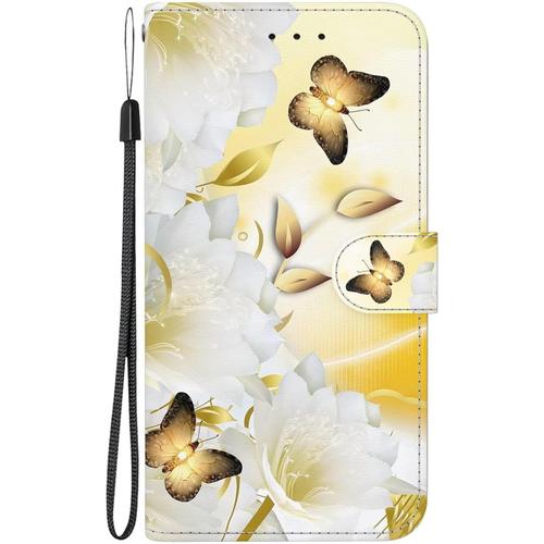 Tfnn Coque Flip Pour Iphone 6/6s,Mignon Coloré Peint Or Papillon Fleur Portefeuille Pu Cuir Fonction Stand Et Fentes De Carte Landyard Housse Etui