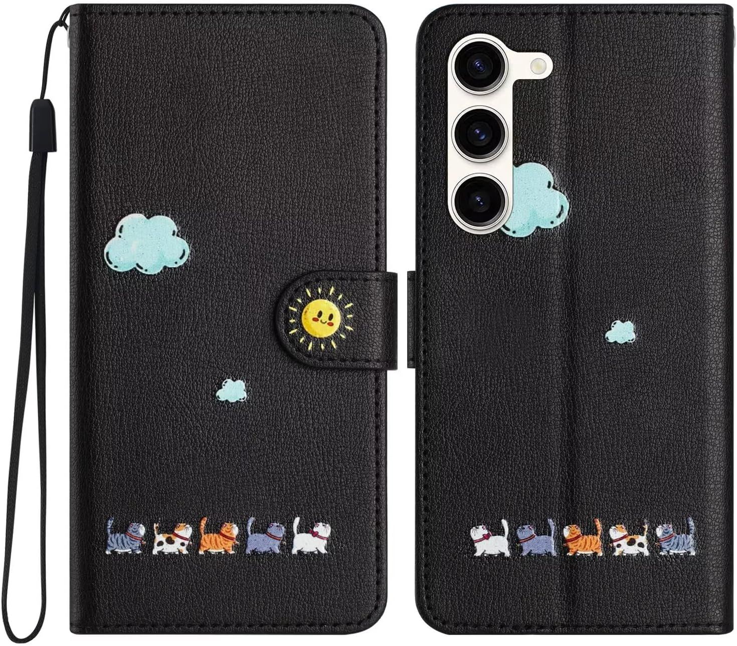 Tfnn Mignon Chat Nuage Coque Pour Samsung Galaxy S23 Plus,Housse Etui Cuir Pu Portefeuille Dessins Animés Ave Fonction Support Magnétique Béquille Porte Cartes Case