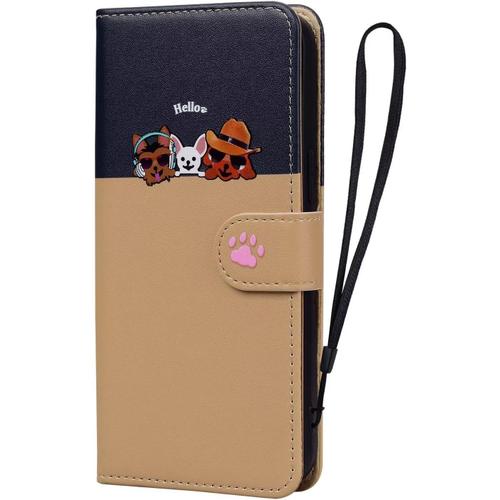 Tfnn Mignon Chat Chien Coque Pour Iphone 7 Plus/8 Plus,Housse Etui Cuir Pu Portefeuille Dessins Animés Ave Fonction Support Magnétique Béquille Porte Cartes Case