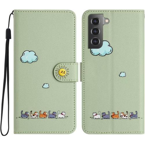 Tfnn Mignon Chat Nuage Coque Pour Samsung Galaxy S22 Plus,Housse Etui Cuir Pu Portefeuille Dessins Animés Ave Fonction Support Magnétique Béquille Porte Cartes Case