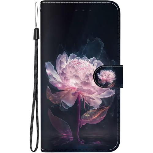 Tfnn Coque Flip Pour Xiaomi Redmi 9c,Mignon Coloré Peint Violet Fleur Portefeuille Pu Cuir Fonction Stand Et Fentes De Carte Landyard Housse Etui