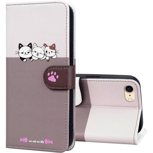 Tfnn Mignon Chat Chien Coque Pour Iphone 6 Plus/6s Plus,Housse Etui Cuir Pu Portefeuille Dessins Animés Ave Fonction Support Magnétique Béquille Porte Cartes Case