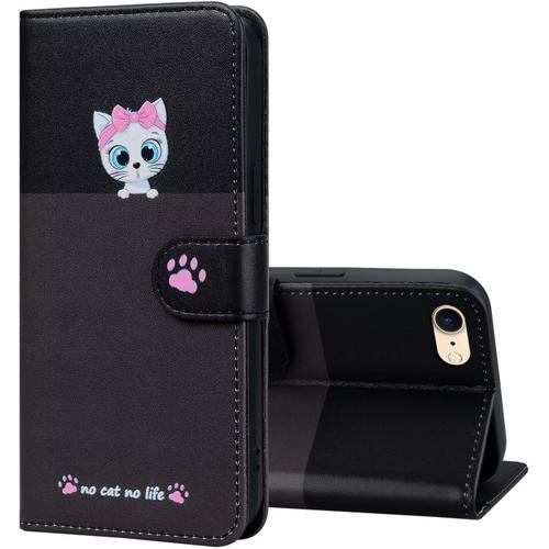 Tfnn Mignon Chat Chien Coque Pour Iphone 6 Plus/6s Plus,Housse Etui Cuir Pu Portefeuille Dessins Animés Ave Fonction Support Magnétique Béquille Porte Cartes Case